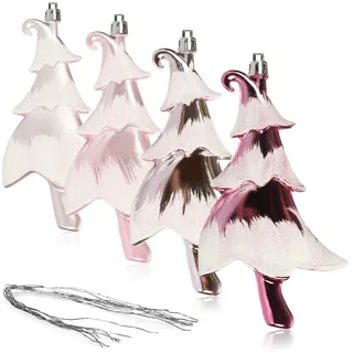 com-four® 4X Christbaumanhänger Tannenbaum - Christbaumschmuck zum Anhängen - Weihnachtsbaum-Anhänger in Tannenbaum-Form - bruchfest (4 Stück - rosa)