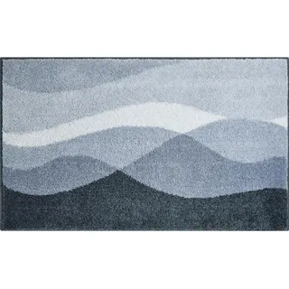 Grund Badteppich , Anthrazit , Textil , Wellen , rechteckig , 60x100 cm , Oeko-Tex® Standard 100, Made in Europe , für Fußbodenheizung geeignet, rutschfest , Heimtextilien, Badtextilien, Badematten