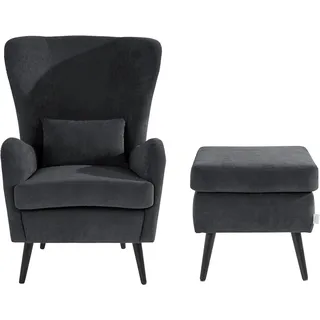 Home Affaire Ohrensessel Sallito Polyester/Fellimitat 76 x 109 x 85 cm Schwarz mit Hocker
