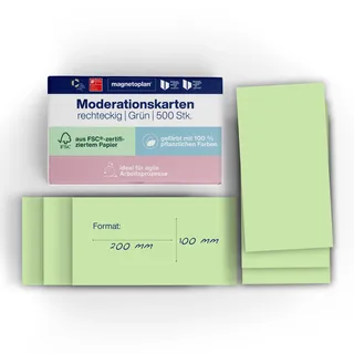 Magnetoplan Moderationskarten, Rechteckig, Grün, 500 Stück | Für Meetings und Präsentationen | FSC-zertifiziert