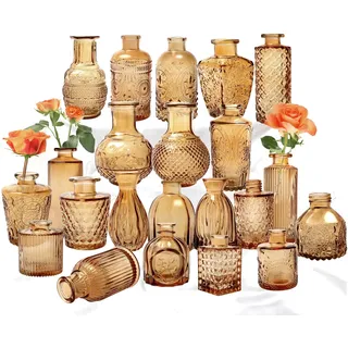 Mini-Vasen aus bernsteinfarbenem Glas, für rustikale Hochzeitsdekorationen, Tafelaufsätze, Vintage-Look, Tischdekoration für Zuhause, transparent, 22 Stück