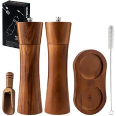 Pfeffermühle Holz Set Manuelle Gewürzmühle Keramikmahlwerk Salz und Pfeffermühle Salzmühle Untersetzer Verstellbarem Für Pfeffer und Salzmühle Salz 2er Set 20 Cm(GRÖSSE:Anti-wood)