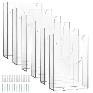 VIDETOL 6 Stück Wandprospekthalter DIN A6, Wand-Flyerhalter A6, Transparent Prospekthalter mit Bohrlöchern für Flyer, Kataloge, Menüs und Broschüren