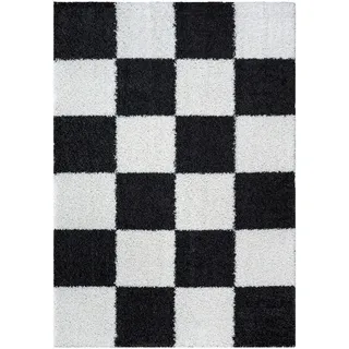 Läufer , Schwarz, Weiß , Textil , Karo , rechteckig , 80x200 cm , für Fußbodenheizung geeignet, schmutzabweisend, für Hausstauballergiker geeignet, pflegeleicht , Teppiche und Böden, Teppiche, Teppichläufer, Läufer