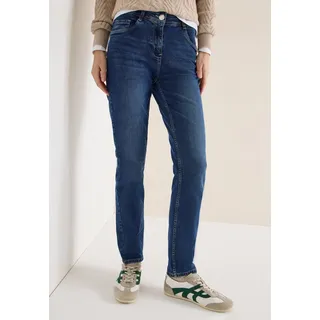 Slim-fit-Jeans CECIL "Style Vicky", Damen, Gr. 36, Länge 32, blau (mid blau wash), Denim/Jeans, Obermaterial: 97% Baumwolle, 3% Elasthan. Futter: 52% Polyester, 48% Baumwolle, unifarben, slim fit lang, Jeans Slim-fit-Jeans, mit Stretch