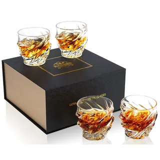 KANARS Whisky Gläser, Bleifrei Kristallgläser, 4-teiliges Whiskey Glas, 260 ml Rum Gläser, Whisky Geschenkset