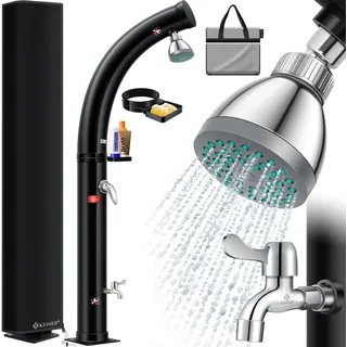 KESSER® Solar Gartendusche Solardusche Bogen mit Metall-Duschablage Schutzhaube & Tasche | warmes Wasser max. 60°C Pooldusche Camping | Regenduschkopf & Wasserhahn | Gartenschlauch-Anschluss - Schwarz