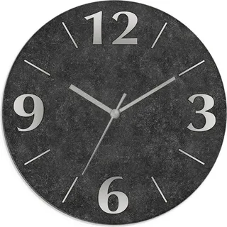 ARTland Glas Wanduhr Funkzuhr - silberne Zeiger Granitoptik Größe: 30x30 cm - Schwarz