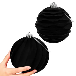 Miaikoe 2 PCS Große Samt Weihnachtskugeln Ornamente zerstörungsdicht hängend Set für Weihnachtsbaum Feiertagsparty Dekorationen (schwarz, 15 cm)