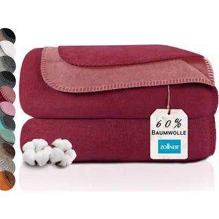 ZOLLNER Kuscheldecke zweifarbig in 150x200 cm - kuschelige Sofadecke in rot - waschbar bis 40°C - langlebiges Mischgewebe - Hotelwäschequalität - Oeko Tex® Zertifiziert