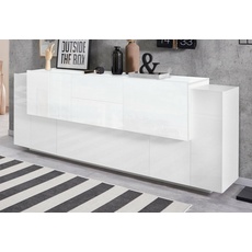 Dmora Cesare, 5 Türen und 2 Schubladen, Buffet für Wohnzimmer, Anricht, 100% Made in Italy, 220 x 45 x 86 cm, weiß glänzend