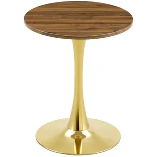 Beaok Beistelltisch rund 60/72 cm in Walnussoptik mit goldfarbenem Metallfuß , Goldfarben , Holzwerkstoff , 60x72x60 cm , Wohnzimmer, Wohnzimmertische, Beistelltische