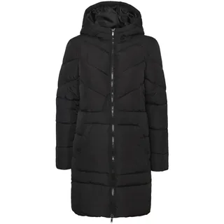 NOISY MAY Damen Lange Puffer Jacke Warmer Stepp Wintermantel mit Kapuze Wattierter Blouson NMDALCON, Farben:Schwarz, Größe:34