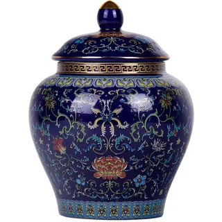 Handgefertigte Emaille-Ingwer-Vase, lebendige Farben, blaue und weiße Porzellan-Keramik, dekoratives Glas mit Deckel für Heimdekoration und Aufbewahrung (allgemeines Blau)