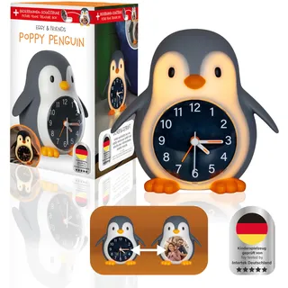 MegaLight Kinderwecker mit Kindernachtlicht | 2in1 Wecker Kinder + warmweißes Nachtlicht Kinder mit 30-Min Sleeptimer | Sanftes Wake Up Light für natürliches & kindgerechtes Aufwachen | POPPY PENGUIN