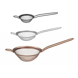 HENDI Küchensiebe, 3 Stück: ø74x(L)215mm, ø105x(L)245mm, ø144x(L)337mm, feinmaschig, für den Einsatz in Küche oder Bar, Barsieb, Haushaltssieb, Edelstahl, silber, schwarz, verkupfert