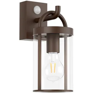 Klighten Außenlampe Vintage Industrial, Außenwandleuchte mit Bewegungsmelder, E27 Wandleuchte Außen, Aluminium Wandlampe Industrie, für Terrasse Garten Flur, 40W Max, Rostrot, IP44, ohne Leuchtmitte