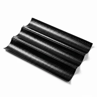 Psxixjsm Baguette Backform, 3-fach Baguetteblech Karbonstahl, Antihaft Backblech 38x24cm zum Brotbacken