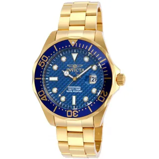Invicta Pro Diver 14357 Herren uhr - Wasserdicht - Analog - Quarzuhrwerk - Edelstahl mit blauen zifferblat - 47mm - Gold