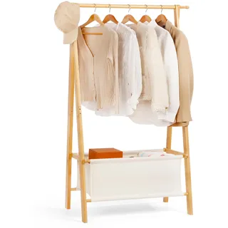 Relquorax Kleiderständer Bambus, Garderobenständer offener Kleiderschrank mit Aufbewahrungstasche Kleiderstange Haken, stabil für Schlafzimmer Flur (M)