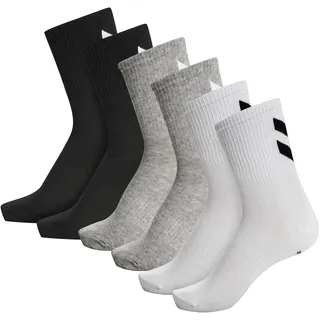 hummel Unisex Hmlchevron 6-Pack Socks, BLACK/WHITE/GREY, 12 EU