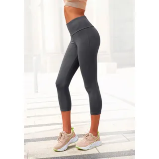 Caprileggings LASCANA, Damen, Gr. 48/50, N-Gr, grau (anthrazit), Single Jersey, Obermaterial: 95% Baumwolle, 5% Elasthan, unifarben, Basic, Basic kniebedeckend, Hosen Caprileggings, mit breitem weichem Bündchen, Loungewear, Topseller