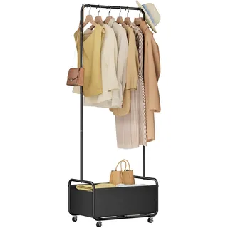 Dunatou Kleiderständer mit Korb, Standardstange, Kleiderständer, rollender Kleider-Organizer auf Rollen zum Aufhängen von Kleidung (klein, schwarz)