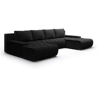 Petits-meubles Panoramasofa Jonas 5 Sitzplätze Schwarz , Holz , 350x85x185 cm , Wohnzimmer, Sofas & Couches, Wohnlandschaften, Wohnlandschaften in U-Form