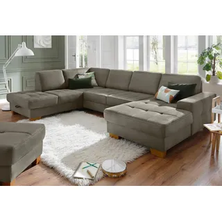 Home affaire Wohnlandschaft »Puccini U-Form« mit Federkern, Sitztiefenverstellung, Kontrastnaht, braun