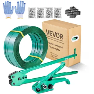Vevor 6 tlg Umreifungsset mit Umreifungsband, manuelle Umreifungsgerät mit 457 m PET Band, 450 Metallklammern, 150 Kantenschutzern, pefekte Werkstattausstattung für Verpackung, Transport und Lager