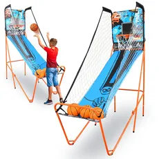SereneLife SLBSKBG45 Single Shot Arcade Indoor/Outdoor Player Basketball System with Audio Option, Game and Large LED Scoreboard, Blue, One Size