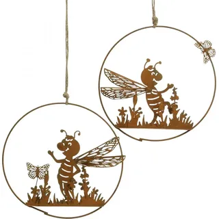 Deko Biene Metall Rost Gartendeko zum Aufhängen Ø14cm 4er Set Dekofigur Gartenfigur Edelrost