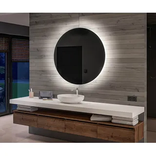 Batteriebetriebener LED Runde Spiegel 100x100 cm - Badspiegel mit LED Beleuchtung - LED Farbe Kaltweiß 7000K - Individuell Nach Maß - Beleuchtet Wandspiegel Lichtspiegel Badezimmerspiegel OKRBP082 - Transparent