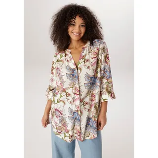Longbluse ANISTON PLUS, Damen, Gr. 46, bunt (hellgelb, blau, rose, bordeaux, gelb), Web, Obermaterial: 100% Viskose, bedruckt, gemustert, figurumspielend Po-bedeckend, V-Ausschnitt, Blusen Longbluse, mit Blumen bedruckt - jedes Teil ein Unikat, Topseller
