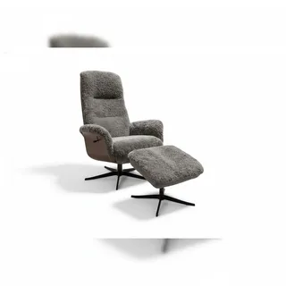 KAWOLA Relaxsessel Silva Schaffell 77 x 106 x 86 cm Hellgrau mit Hocker