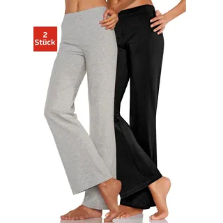 Jazzpants, Damen, Gr. 44/46, N-Gr, grau (1x hellgrau, meliert, 1x schwarz), Single Jersey, Graumeliert (Obermaterial): 60% Baumwolle, 35% Polyester, 5% Elasthan. Obermaterial: 95% Baumwolle, 5% Elasthan, VIVANCE ACTIVE BY LASCANA, meliert, unifarben, Basic, Basic lang, Hosen Jazzpants, mit leicht ausgestelltem Bein, Loungewear, Topseller