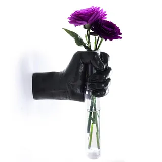 Hand-Form Schwarze Wandvase mit Glasröhrchen – Harz Wanddekoration für Industrial-Loft & Gothic-Raum, 3D Wanddeko, Hängevase Glas, Wandschmuck Dunkles Interieur