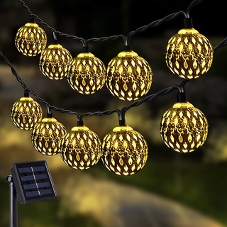 NLNEY 7M Kugel Led Lichterkette Solar Außen, Lichterkette Kugeln Aussen/Innen, 50LED Lichterketten 8 Modi Solar Wasserdicht Lichter für Garten Deko, Balkon, Weihnachten, Hochzeiten (Warmweiß)