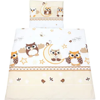 TupTam Unisex Baby Wiegenset 4-teilig Bettwäsche-Set: Bettdecke mit Bezug und Kopfkissen mit Bezug, Farbe: Eulen Beige, Größe: 80x80 cm