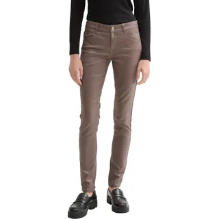 Tom Tailor Damen Coated Alexa Skinny Jeans in Leder-Optik mit Doppelknopf, 10923 - Cargo Beige, 29/32