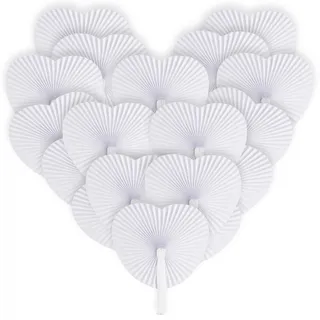 Papierfächer Hochzeitsfächer Weiß Herzform Handfächer, Hochzeit Feier, Kirchentischkarten, Geburtstag Party 48 Stück.
