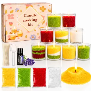 KEARLGMBH Kerzen Selber Machen Set - Komplettes Sandkerzen mit 30 Dochten, 300g Sojawachs & 9 Gläsern - DIY Kerzenherstellung für Erwachsene - Lavendel Geschenk-Set für Mutter & Freunde