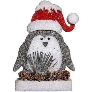 SHATCHI Rot/Grau Pinguin Weihnachten Tischfiguren Fenster Wand Tür Urlaub Zuhause Xmas Glitzer Schaum Schaustück Dekorationen 42 cm/32 cm/20 cm/42 cm