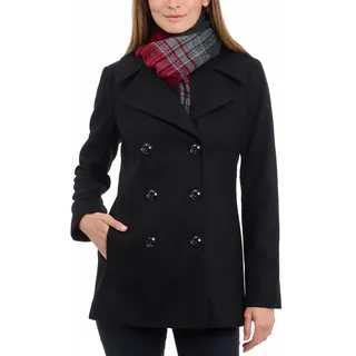 LONDON FOG Damen Zweireihiger Peacoat mit Schal Caban-Jacke, schwarz, Medium