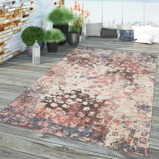 TT Home In-& Outdoor Teppich Küche Wohnzimmer Wetterfest Balkon Vintage Design Abstrakt Größe 200 cm Rund