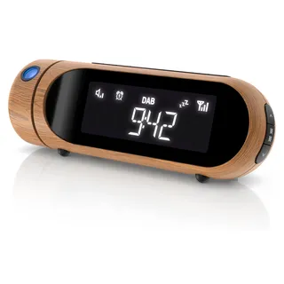 Bearware Radiowecker mit Projektor 3 Stufen dimmbar, DAB, DAB+, FM, Projektionswecker, 20 Speicherplätze, Wecker digital, Sleep-Timer, Snooze, Display 4 Stufen dimmbar, USB-Port, 2 Alarmzeiten, schwarz - Braun, Naturbelassen