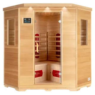 HOME DELUXE – Infrarotkabine REDSUN XXL –150 x 150 x 190 cm - für 2-4 Person, 8 Keramikstrahler, Holz: Hemlocktanne I Infrarotsauna, Sauna, Wärmekabine, Infrarot - Braun