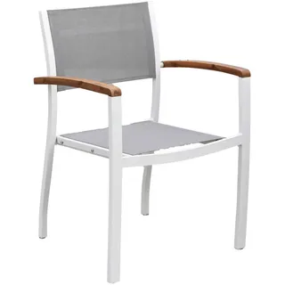 Gardenson Stapelsessel , Grau, Naturfarben, Weiß , Holz, Metall, Textil , Akazie , massiv , Uni , eckig, U-Form , 59x85x56 cm , Holzmöbel, Sitzgelegenheiten Holz, Gartensessel Holz