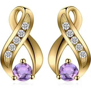JewelryPalace Rundschliff Echt Amethyst Ohrstecker Silber 925 Damen, Ohrringe Silber Ohrringe für Mädchen, Ohrstecker Silber Zirkonia Edelstein Stein Klein, Schmuck Set Violett Frauen Vergoldet