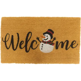Relaxdays Fußmatte Kokos, Schneemann, 60x40 cm, rutschfest, wetterfest, Fußabstreifer innen & außen, Türvorleger, Natur